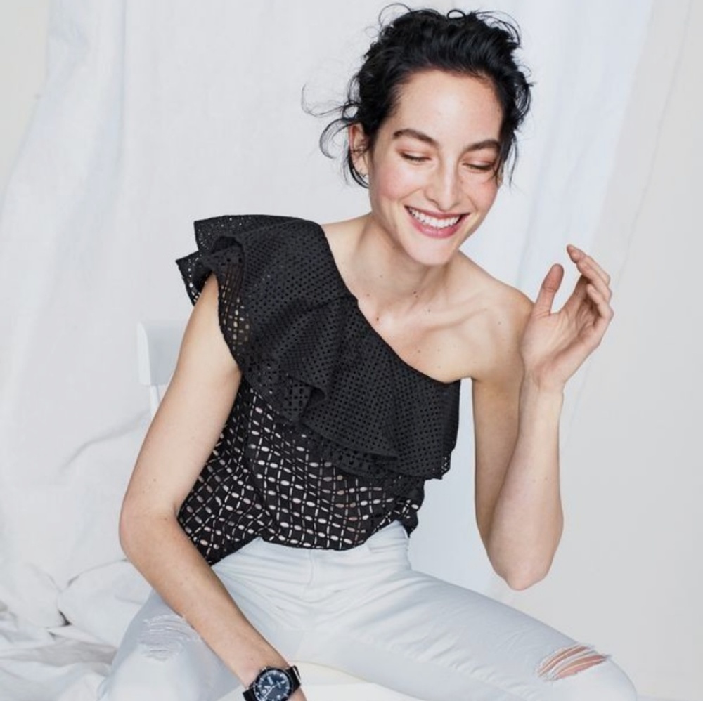 J. Crew one shoulder ruffle top in eyelet